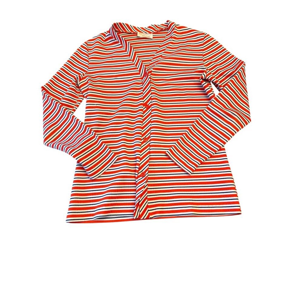 JCPenney Fashions Womens Striped Long Sleeve Top Medium Red/White/Blue